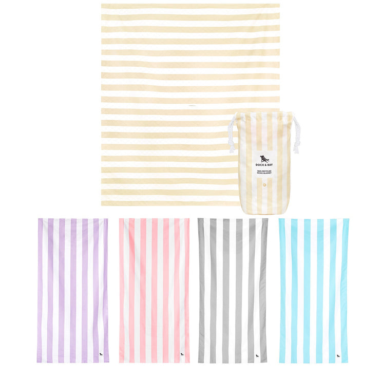 Dock & Bay Picnic Bundle - Bora Bora Beige Blanket  + 4 Cabana Towels - Set A