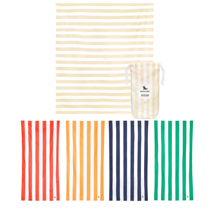 Dock & Bay Picnic Bundle - Bora Bora Beige Blanket  + 4 Cabana Towels - Set B