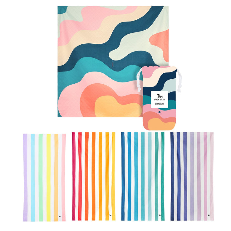 Dock & Bay Picnic Bundle - Get Wavy Blanket  + 4 Summer Towels - Set B