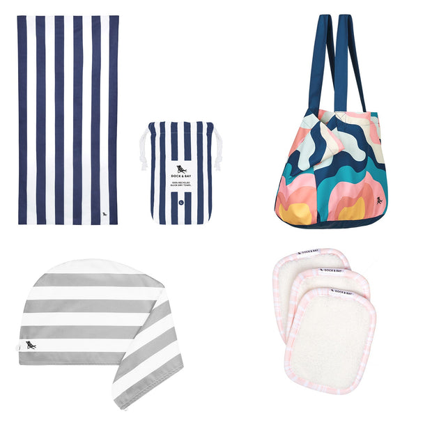 Dock & Bay Towel, Hair Wrap, Bag, Makeup Bundle - Set A